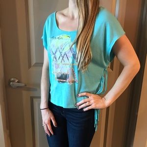 Blue fringe top